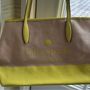 kate Spade stylish yellow and tan spacious canvas tote